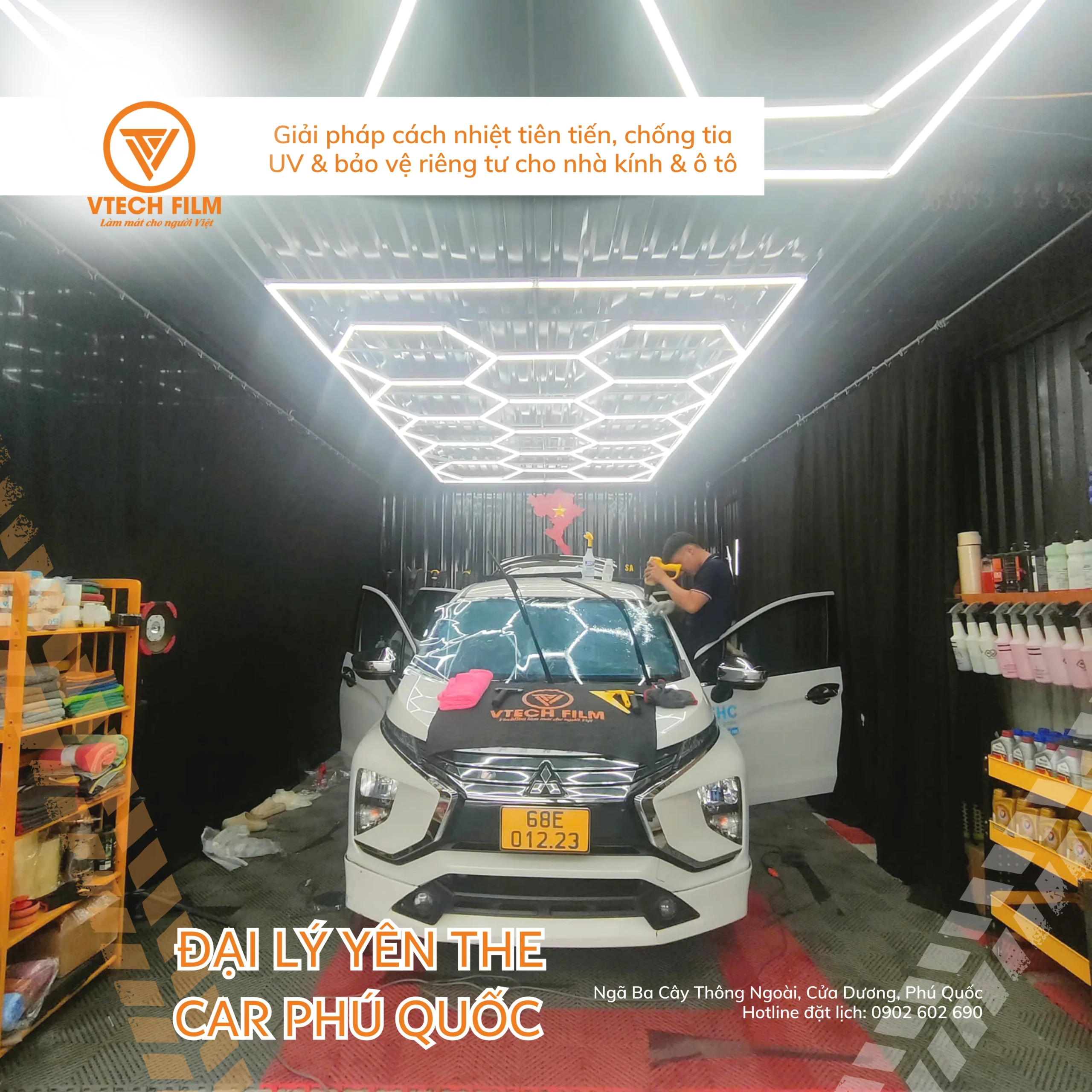 Thi công phim cách nhiệt Vtech Film tại Yên The Car Phú Quốc
