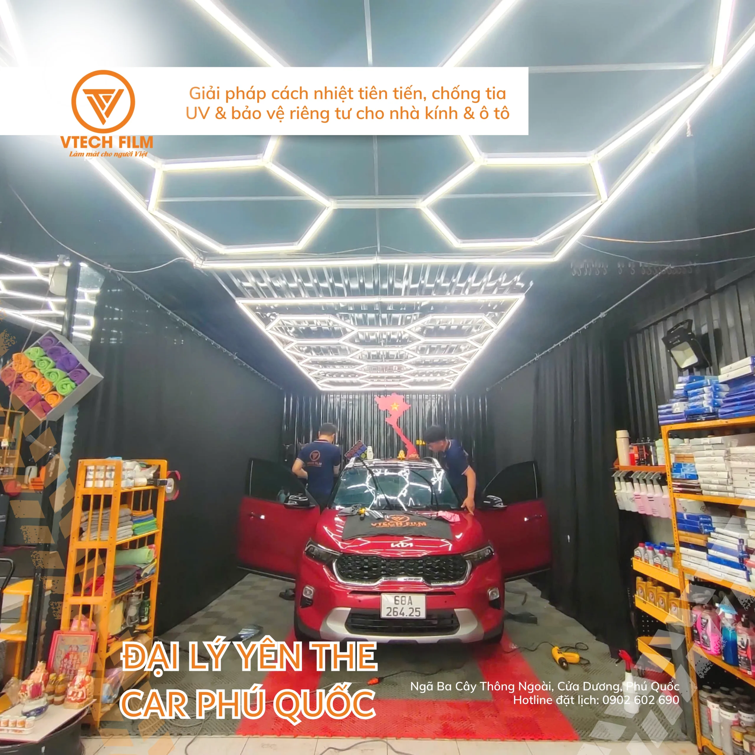 Thi công phim cách nhiệt Vtech Film tại Yên The Car Phú Quốc