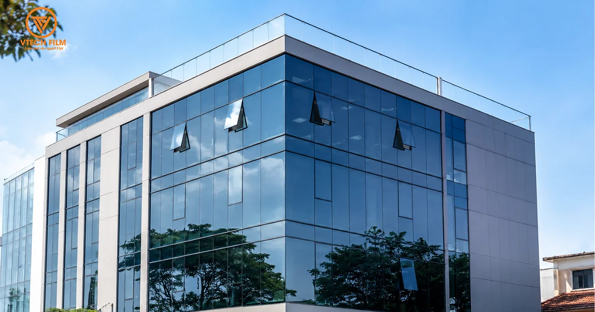 Tòa nhà cao tầng lắp đặt kính hộp solar sang trọng