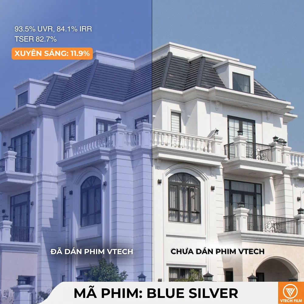 So sánh kính biệt thự trước và sau khi dán phim Blue Silver