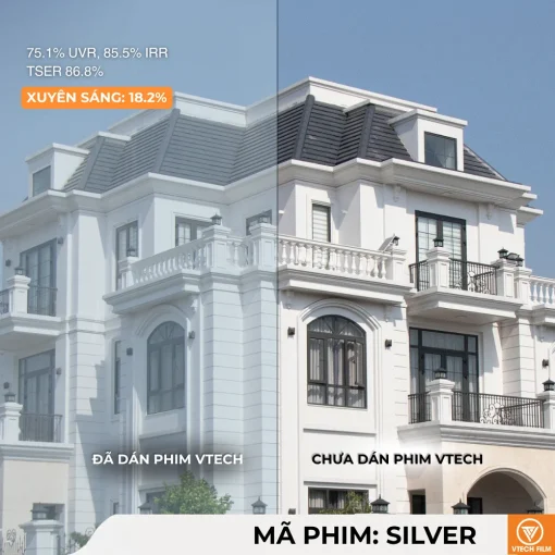 So sánh kính biệt thự trước và sau khi dán phim Silver