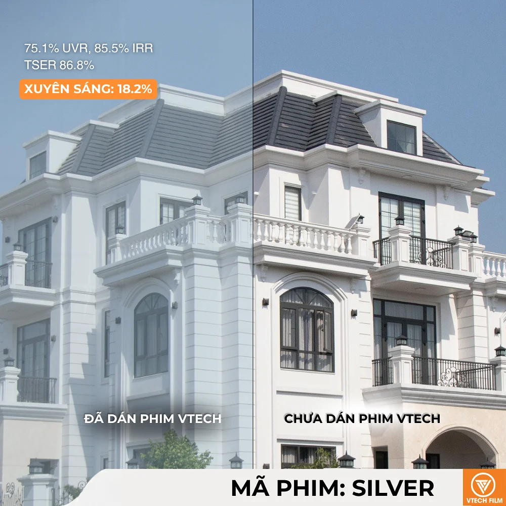 So sánh kính biệt thự trước và sau khi dán phim Silver