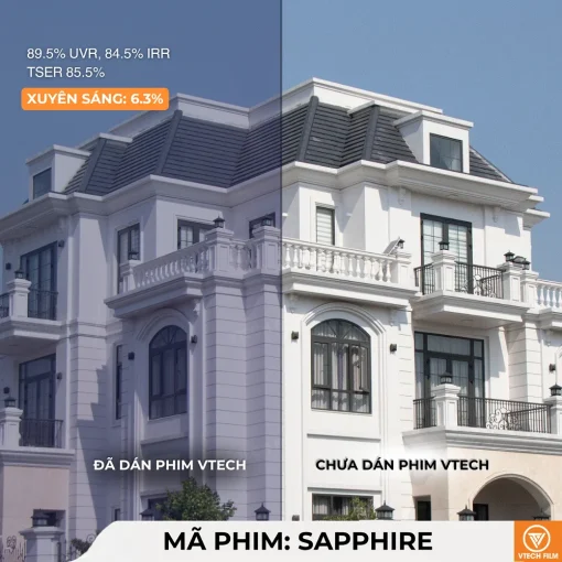 So sánh kính biệt thự trước và sau khi dán phim cách nhiệt phản gương Sapphire