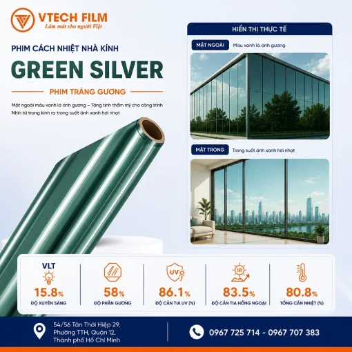 Phim cách nhiệt phản gương Green Silver VTECH FILM