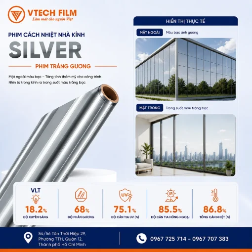 Phim cách nhiệt phản gương Silver VTECH FILM