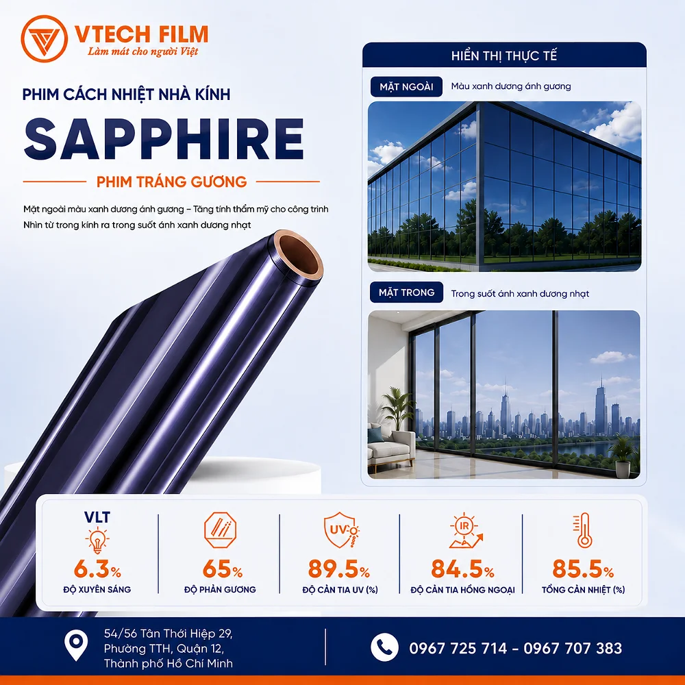 Phim cách nhiệt phản gương Sapphire VTECH FILM