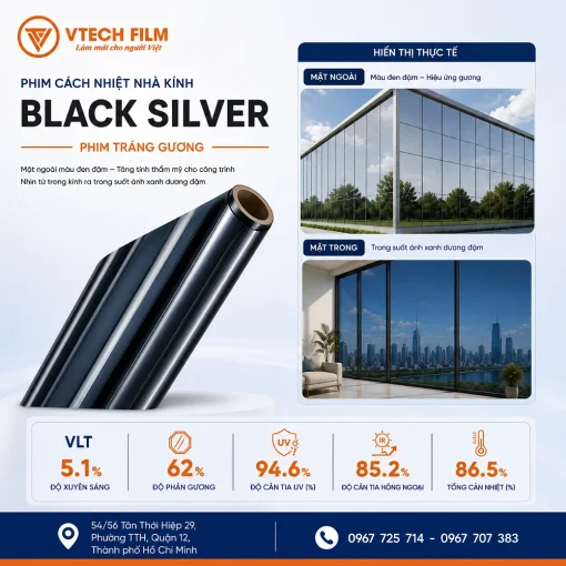 Phim cách nhiệt phản gương Black Silver VTECH FILM