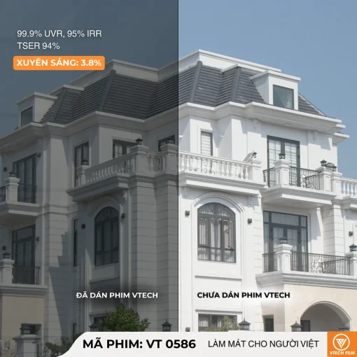 So sánh kính nhà ở trước và sau khi dán phim cách nhiệt VT0586
