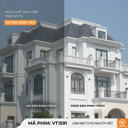 So sánh kính nhà ở trước và sau khi dán phim cách nhiệt VT1591