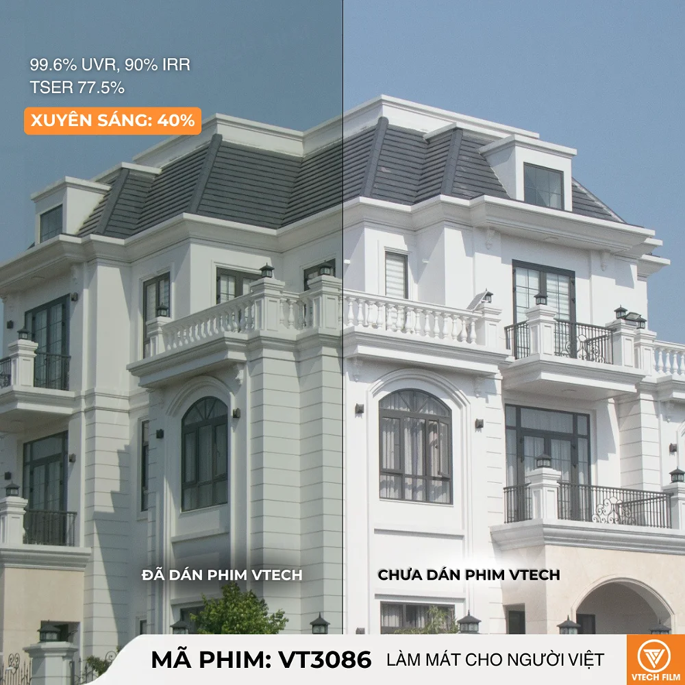 So sánh kính nhà ở trước và sau khi dán phim cách nhiệt VT3086