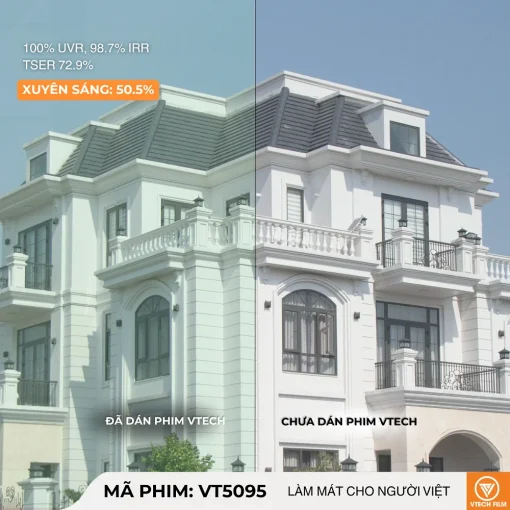So sánh kính nhà ở trước và sau khi dán phim cách nhiệt VT5095