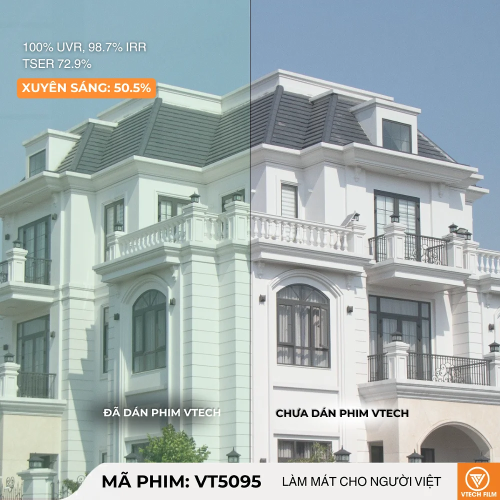 So sánh kính nhà ở trước và sau khi dán phim cách nhiệt VT5095