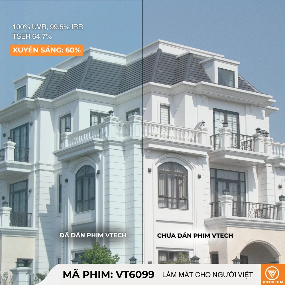 So sánh kính nhà ở trước và sau khi dán phim cách nhiệt VT6099