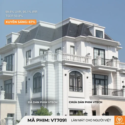 So sánh kính nhà ở trước và sau khi dán phim cách nhiệt VT7091