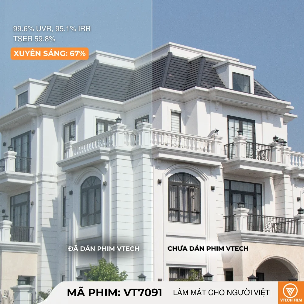 So sánh kính nhà ở trước và sau khi dán phim cách nhiệt VT7091