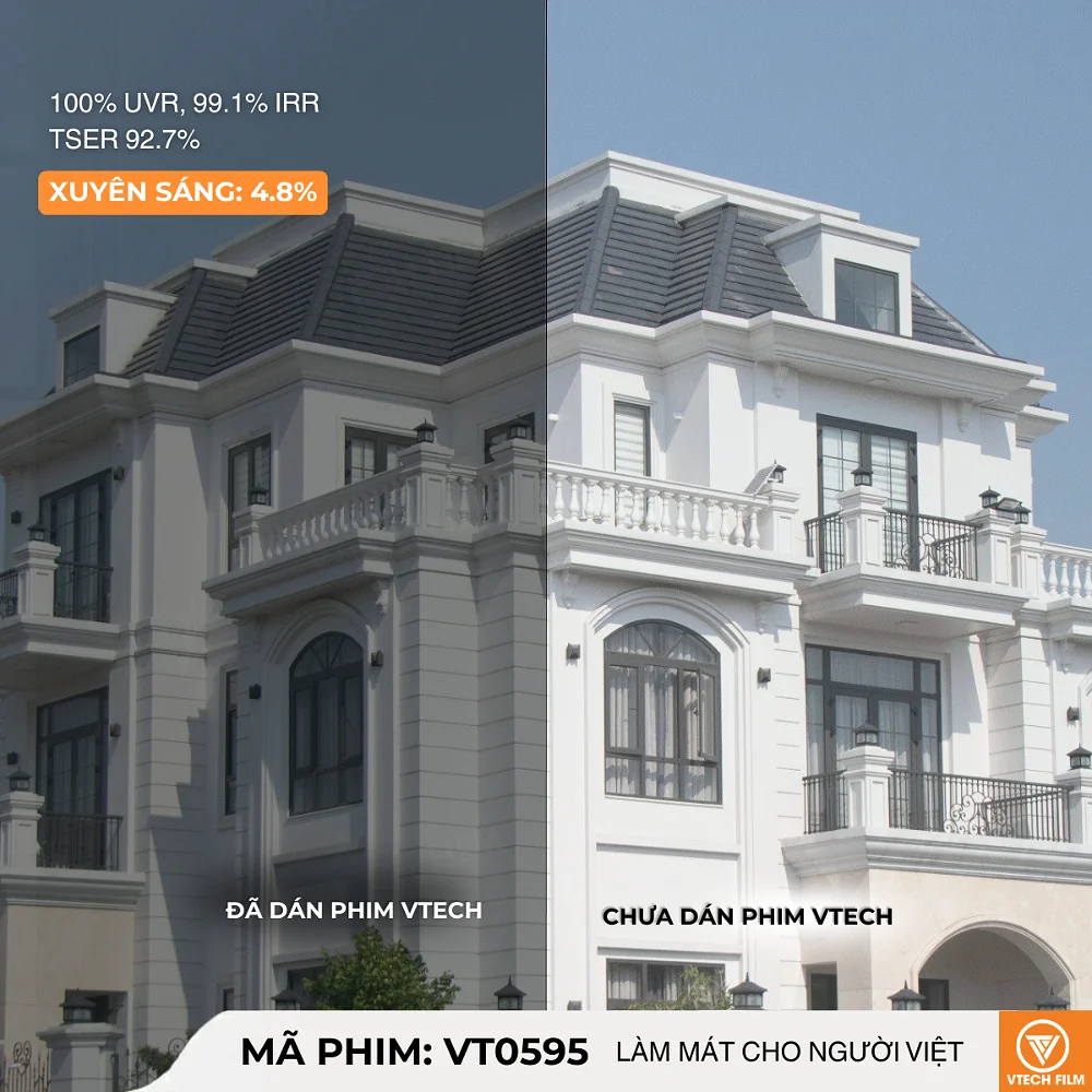 So sánh kính nhà ở trước và sau khi dán phim Nano Ceramic VT0595