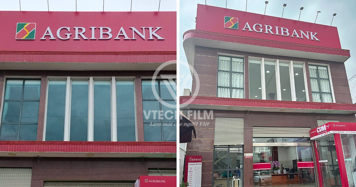 Mặt tiền ngân hàng Agribank với hệ thống cửa kính sau khi hoàn thiện dán phim cách nhiệt VT7091
