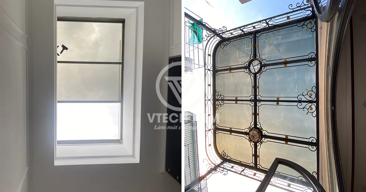 Dán phim cách nhiệt giếng trời cho khu vực mái kính có khung sắt, kiểm soát ánh sáng xuyên qua kính