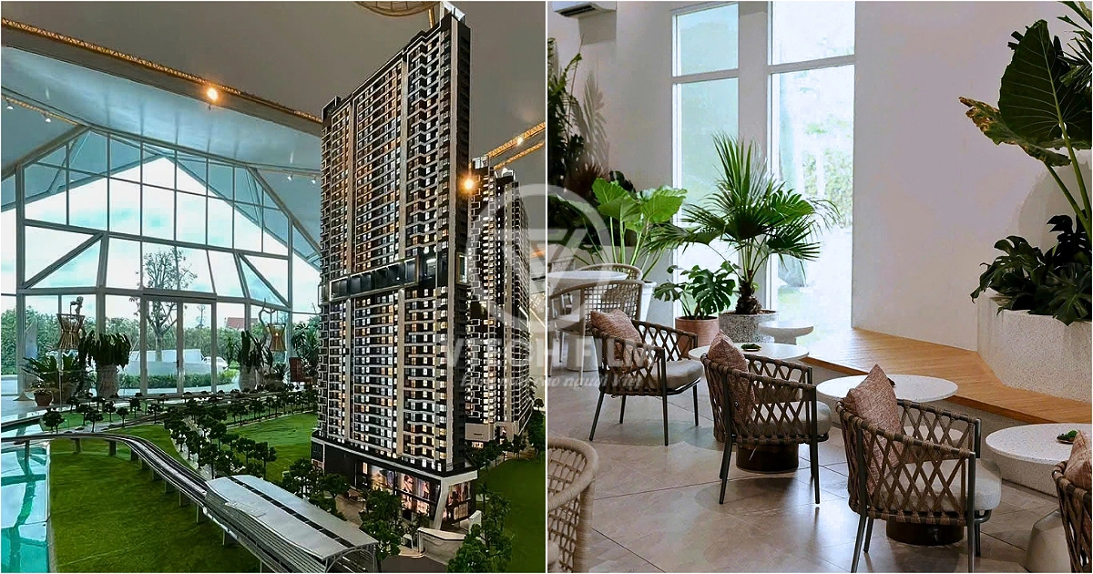 Không gian trưng bày mô hình căn hộ và khu vực tiếp khách bên trong showroom The Gió sau khi dán phim cách nhiệt VT5095.