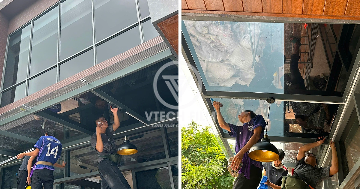 Thi công dán phim cách nhiệt cửa kính nhà phố TP HCM theo từng ô kính
