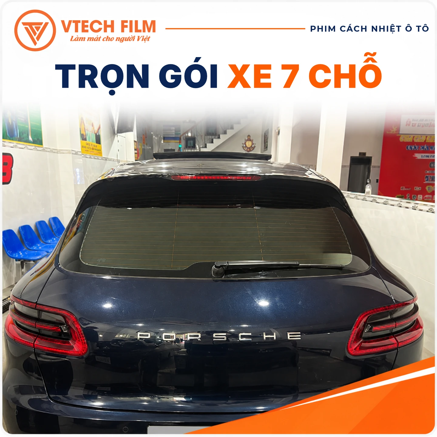 Kính hậu xe SUV Porsche dán phim cách nhiệt VTech Film