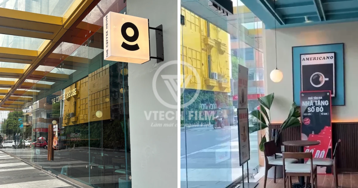 Không gian trong và ngoài quán cà phê sau khi dán phim cách nhiệt VT6099